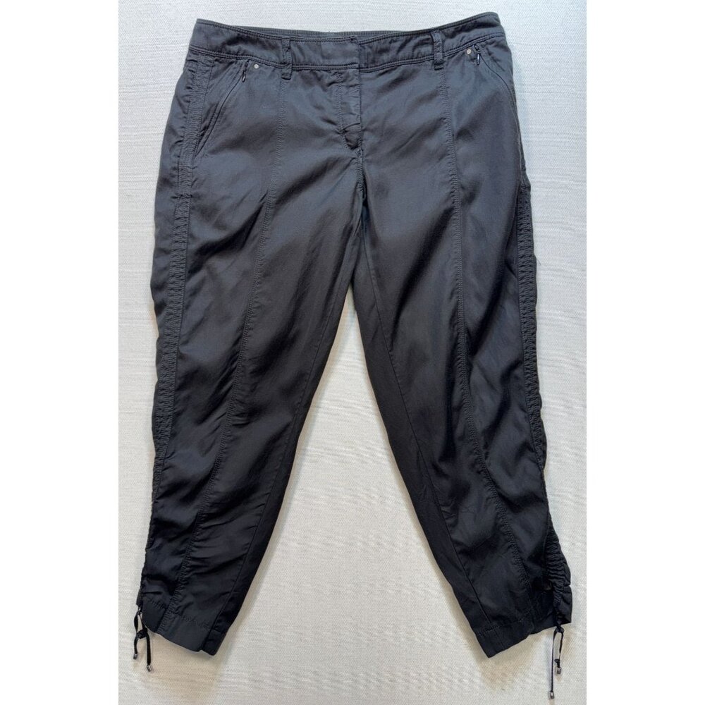 White House Black Market Women's Crop Leg Pants Size 10 Black Ruched Pockets Zip